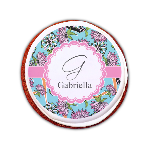 Summer Flowers Printed Icing Circle - Small - On Cookie