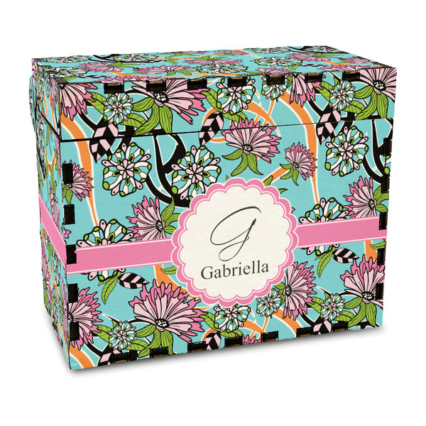 Custom Summer Flowers Wood Recipe Box - Full Color Print (Personalized)