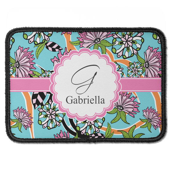 Custom Summer Flowers Iron On Rectangle Patch w/ Name and Initial