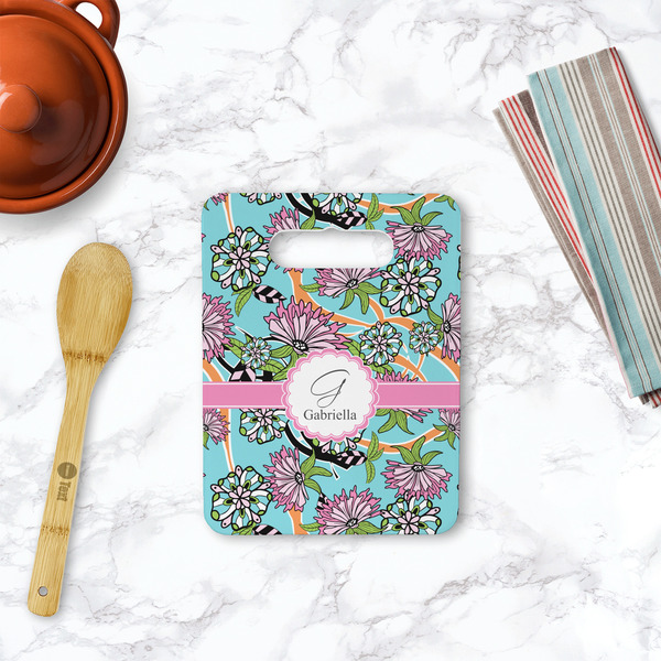 Summer Flowers Rectangle Trivet with Handle - LIFESTYLE