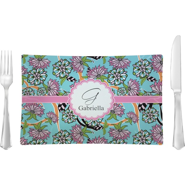 Custom Summer Flowers Rectangular Glass Lunch / Dinner Plate - Single or Set (Personalized)