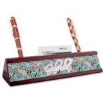 Summer Flowers Red Mahogany Nameplate with Business Card Holder (Personalized)