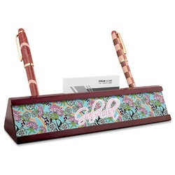 Summer Flowers Red Mahogany Nameplate with Business Card Holder (Personalized)
