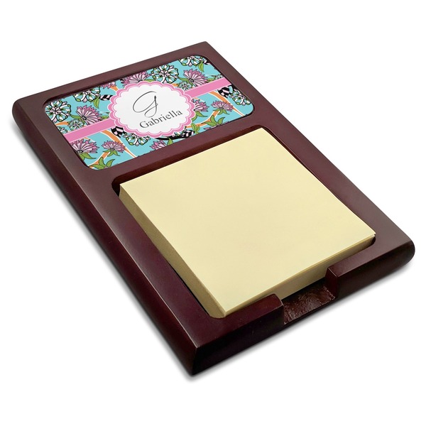 Custom Summer Flowers Red Mahogany Sticky Note Holder (Personalized)