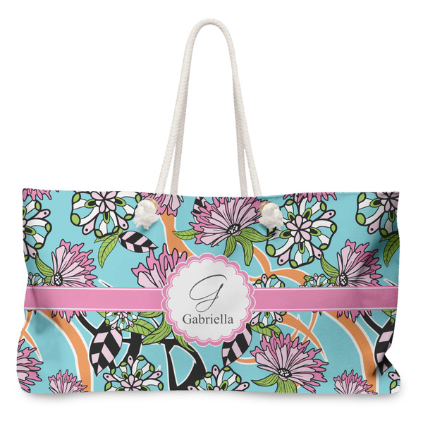 Custom Summer Flowers Large Tote Bag with Rope Handles (Personalized)