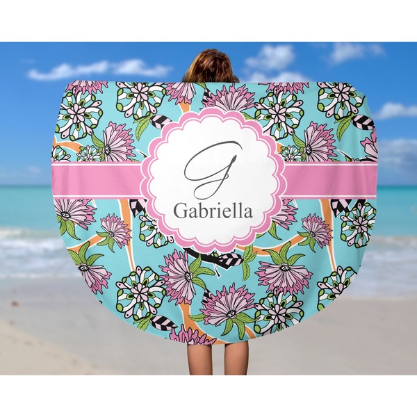 Summer Flowers Round Beach Towel - In Use