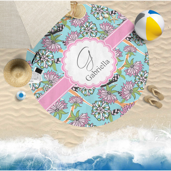 Summer Flowers Round Beach Towel Lifestyle