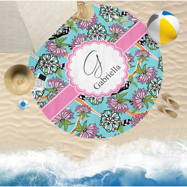 Summer Flowers Round Beach Towel Lifestyle