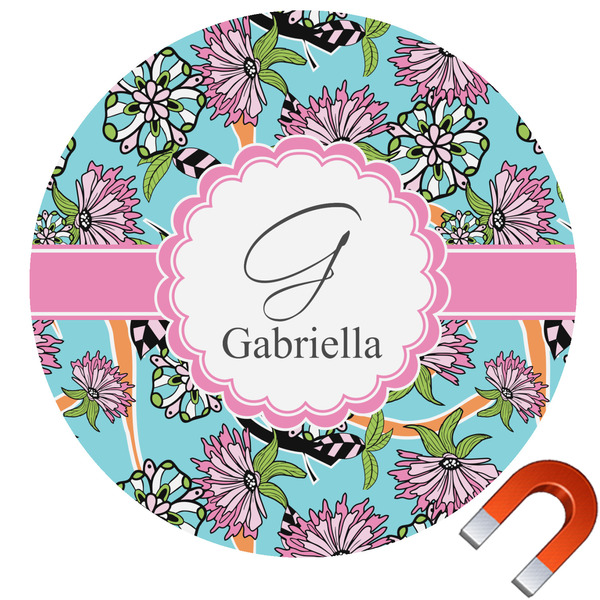 Custom Summer Flowers Round Car Magnet - 10" (Personalized)