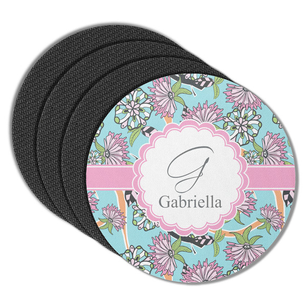 Custom Summer Flowers Round Rubber Backed Coasters - Set of 4 (Personalized)