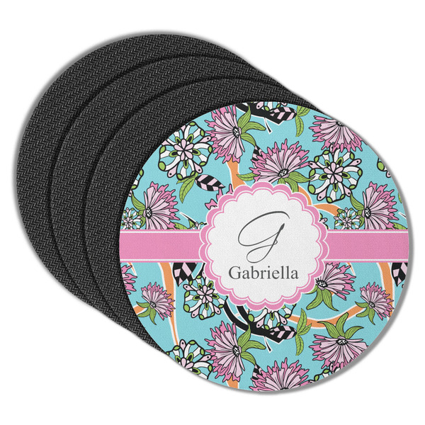 Custom Summer Flowers Round Rubber Backed Coasters - Set of 4 (Personalized)