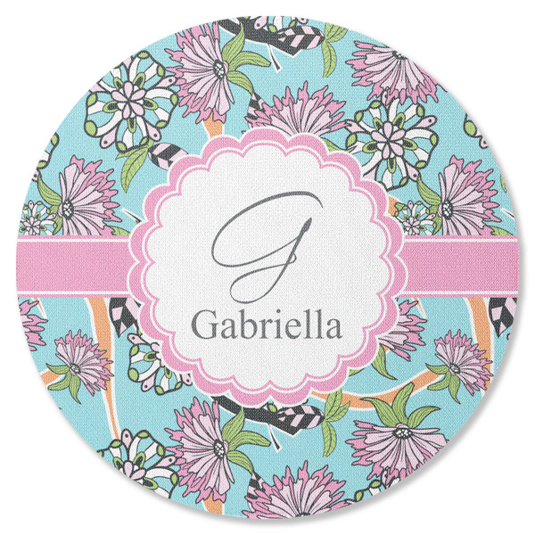 Custom Summer Flowers Round Rubber Backed Coaster (Personalized)