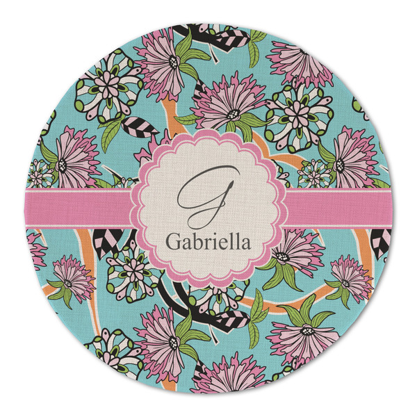 Custom Summer Flowers Round Linen Placemat - Single Sided (Personalized)