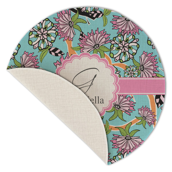 Summer Flowers Round Linen Placemats - Front (folded corner single sided)