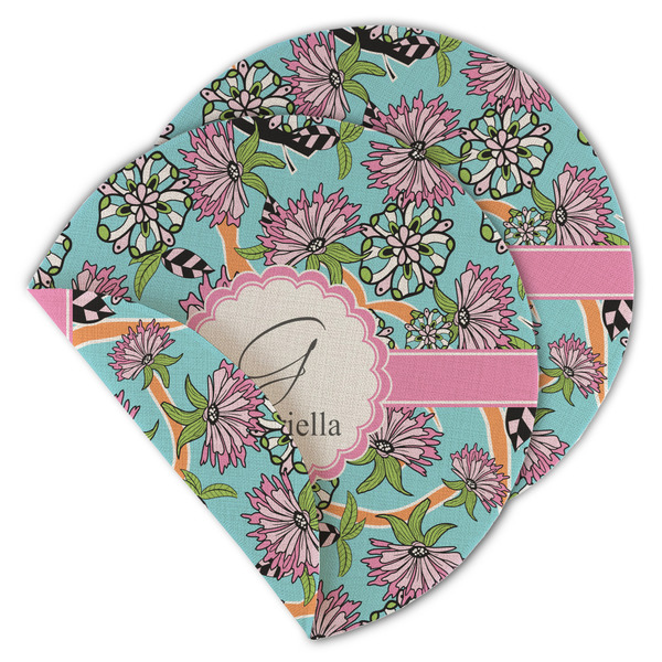 Custom Summer Flowers Round Linen Placemat - Double Sided (Personalized)