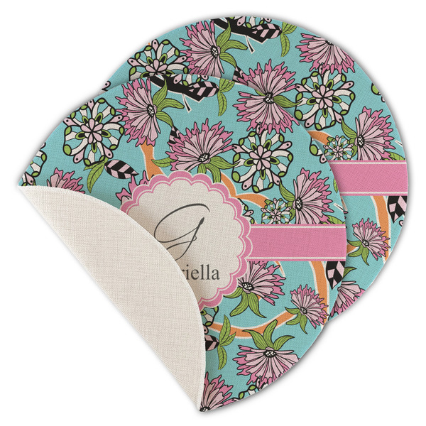 Custom Summer Flowers Round Linen Placemat - Single Sided - Set of 4 (Personalized)