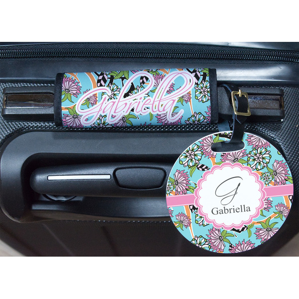 Summer Flowers Round Luggage Tag & Handle Wrap - In Context