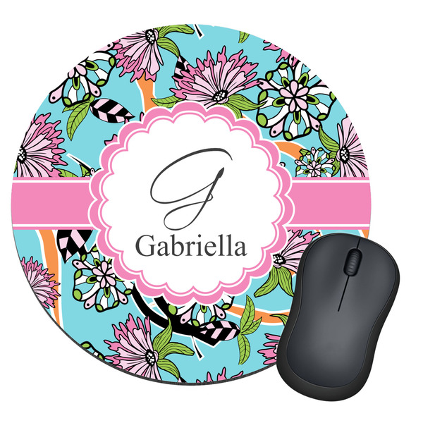 Custom Summer Flowers Round Mouse Pad (Personalized)