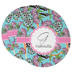 Summer Flowers Round Paper Coasters w/ Name and Initial
