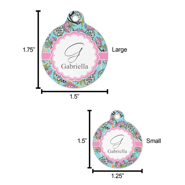 Summer Flowers Round Pet ID Tag - Large - Comparison Scale