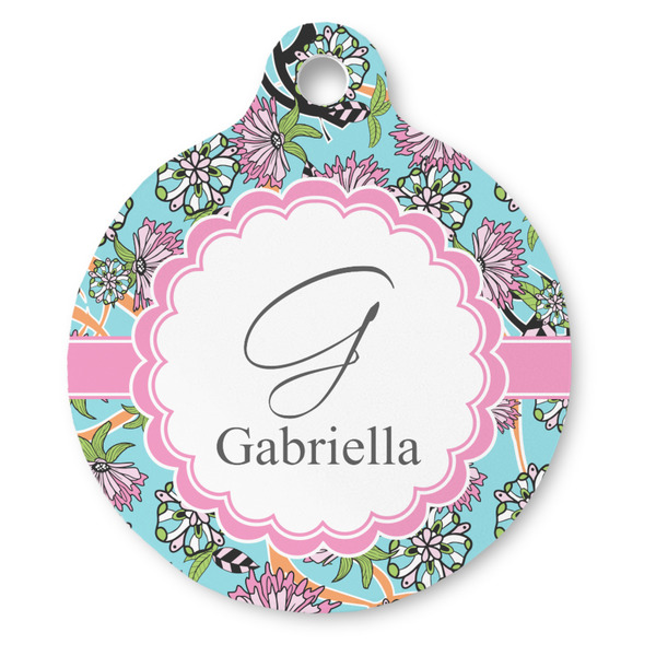 Custom Summer Flowers Round Pet ID Tag (Personalized)