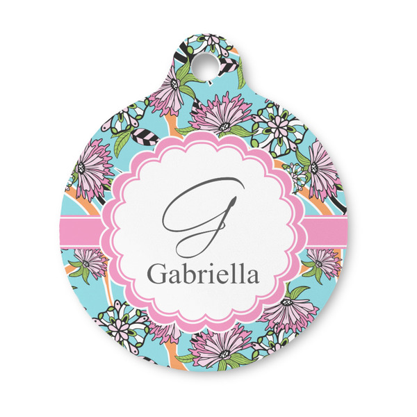 Custom Summer Flowers Round Pet ID Tag - Small (Personalized)