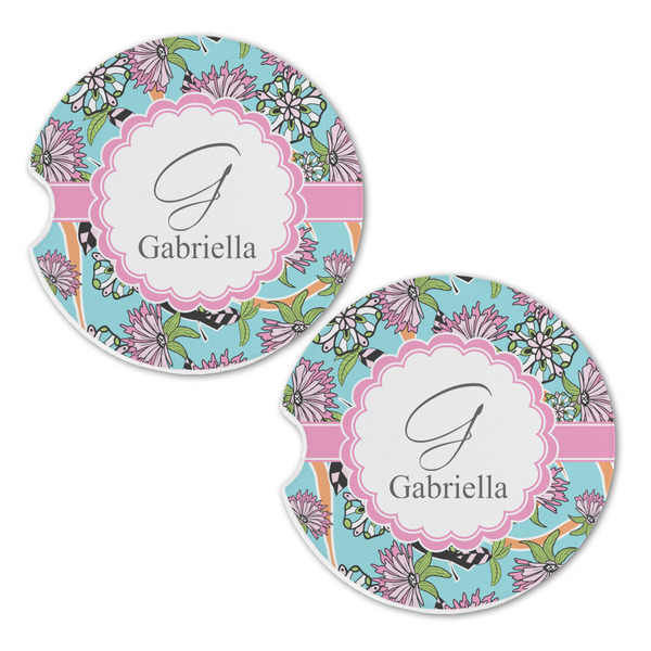 Summer Flowers Sandstone Car Coasters - Set of 2