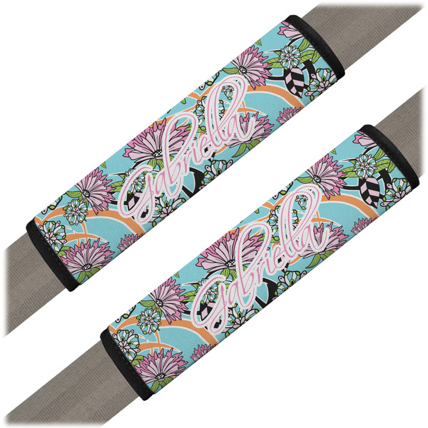 Custom Summer Flowers Seat Belt Covers (Set of 2) (Personalized)