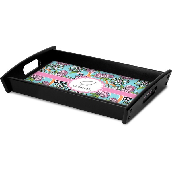 Summer Flowers Serving Tray Black - Corner