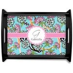 Summer Flowers Black Wooden Tray - Large (Personalized)