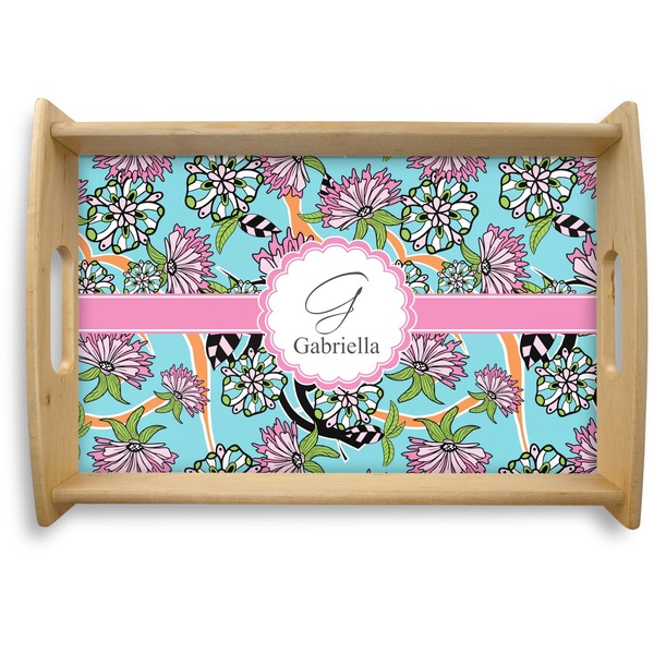 Custom Summer Flowers Natural Wooden Tray - Small (Personalized)