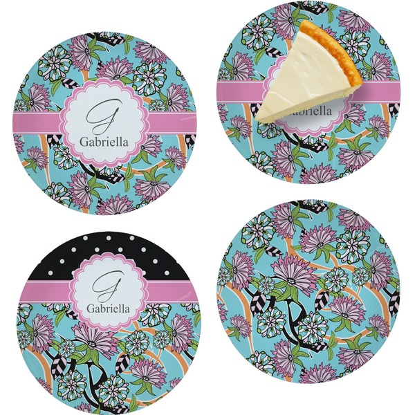 Custom Summer Flowers Set of 4 Glass Appetizer / Dessert Plate 8" (Personalized)