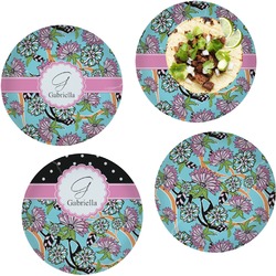 Summer Flowers Set of 4 Glass Lunch / Dinner Plate 10" (Personalized)