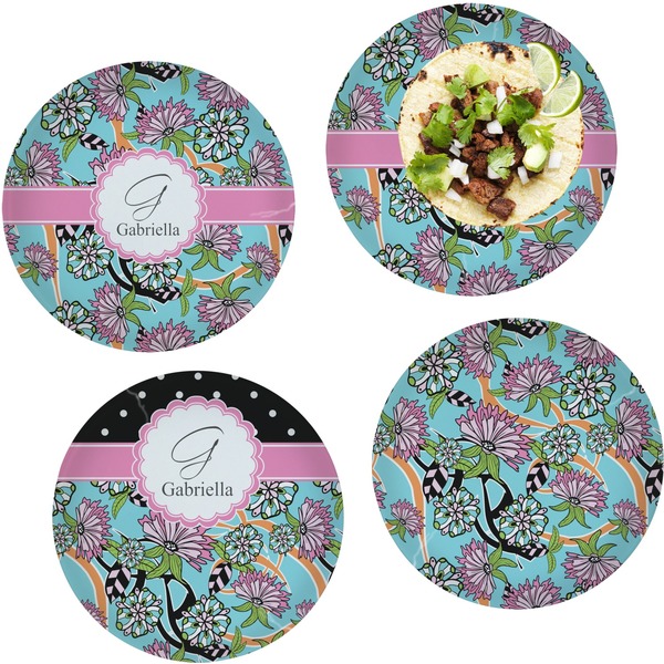Custom Summer Flowers Set of 4 Glass Lunch / Dinner Plate 10" (Personalized)