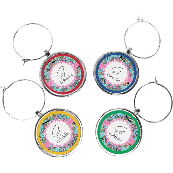 Custom Summer Flowers Wine Charms (Set of 4) (Personalized)