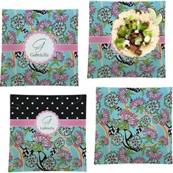 Summer Flowers Set of 4 Glass Square Lunch / Dinner Plate 9.5" (Personalized)