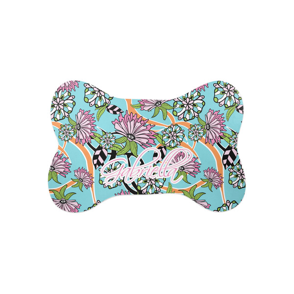Custom Summer Flowers Bone Shaped Dog Food Mat (Small) (Personalized)