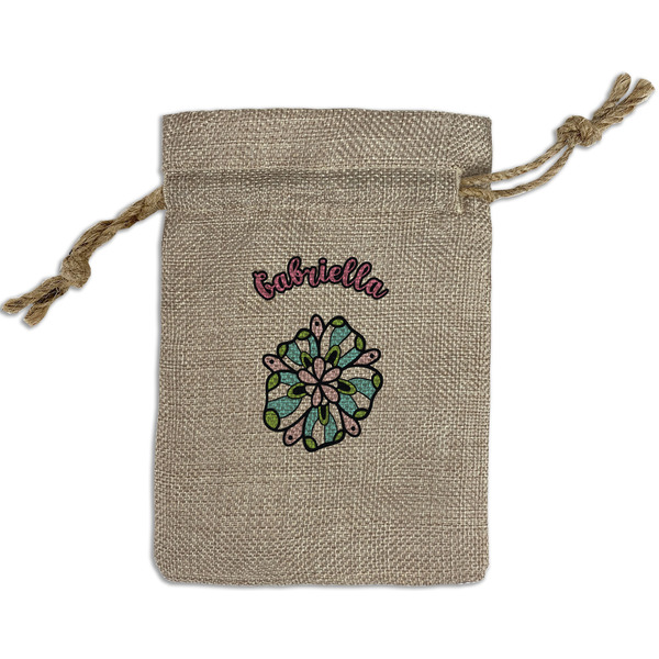 Custom Summer Flowers Small Burlap Gift Bag - Front (Personalized)