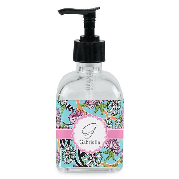 Custom Summer Flowers Glass Soap & Lotion Bottle - Single Bottle (Personalized)