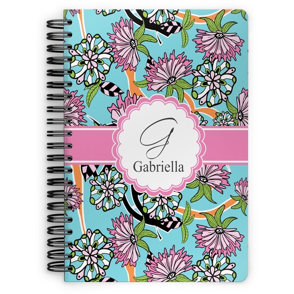 Custom Summer Flowers Spiral Notebook - 7x10 w/ Name and Initial