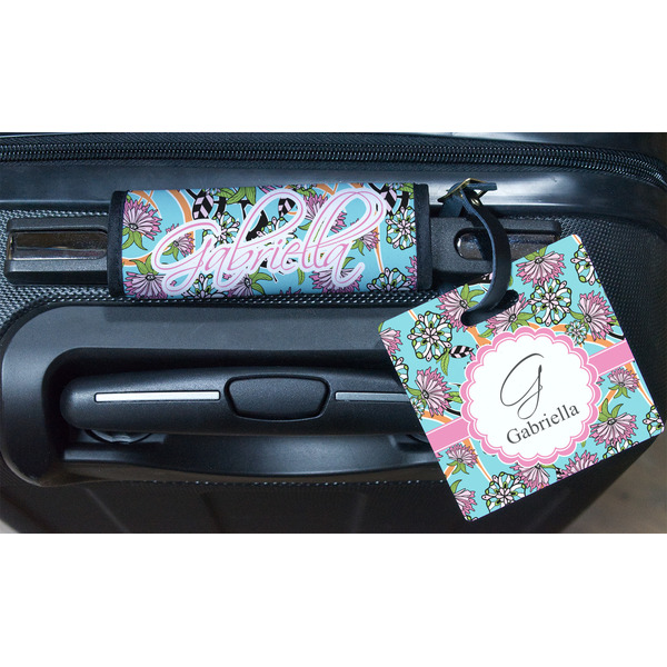 Summer Flowers Square Luggage Tag & Handle Wrap - In Context
