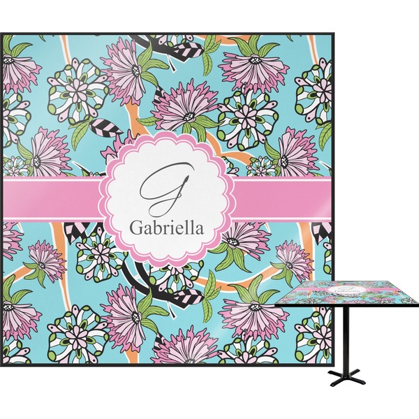 Custom Summer Flowers Square Table Top - 30" (Personalized)