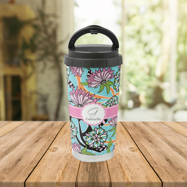 Summer Flowers Stainless Steel Travel Cup Lifestyle