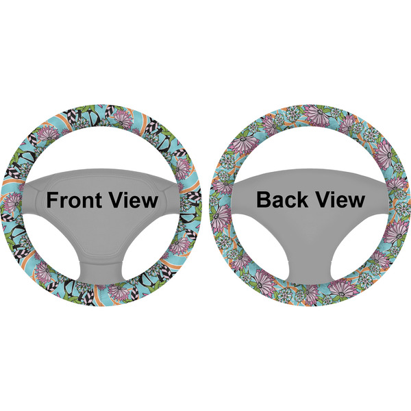 Summer Flowers Steering Wheel Cover- Front and Back