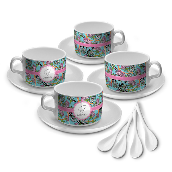 Custom Summer Flowers Tea Cup - Set of 4 (Personalized)