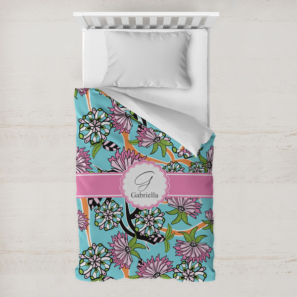 Custom Summer Flowers Toddler Duvet Cover w/ Name and Initial