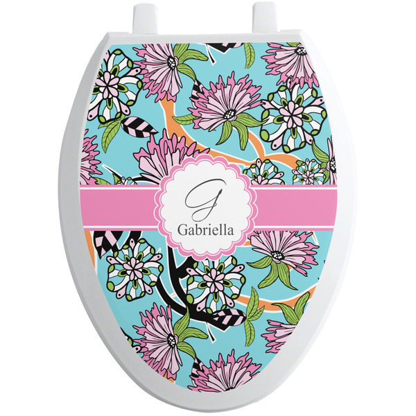 Custom Summer Flowers Toilet Seat Decal - Elongated (Personalized)