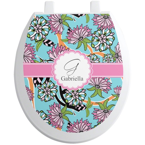 Custom Summer Flowers Toilet Seat Decal (Personalized)