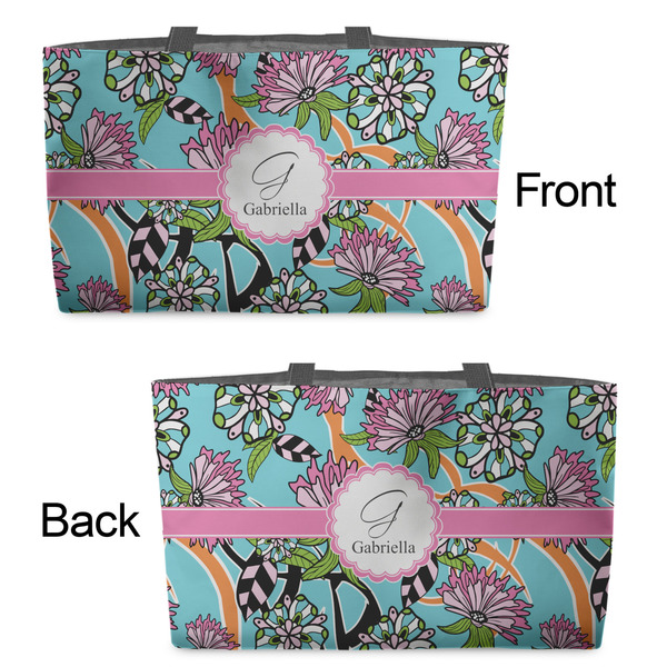 Summer Flowers Tote w/Black Handles - Front & Back Views