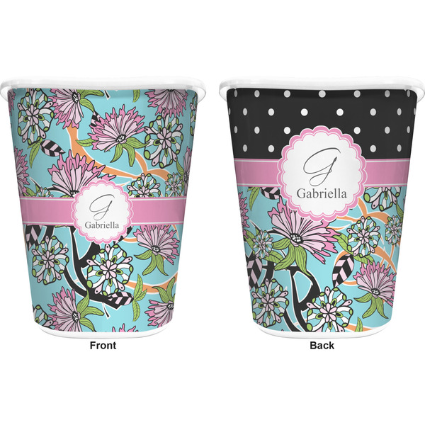 Summer Flowers Trash Can White - Front and Back - Apvl